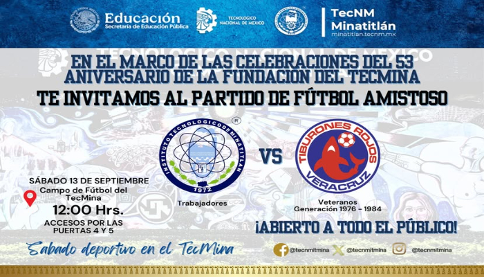 Invitan a partido de futbol entre trabajadores del Tecnológico de Minatitlán y Veteranos de los Tiburones Rojos de Veracruz