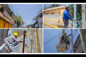 Se realizan trabajos de mantenimiento en luminarias en Minatitlán